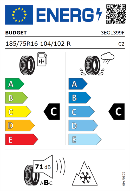 Tyre Label for Budget Budget 185/75R16 104/102R