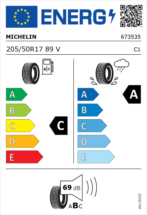 Tyre Label for Michelin Primacy 4+ 205/50R17 89V